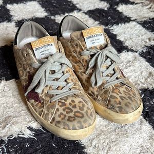 Golden Goose Superstar cheetah with red star, size 38 (7.5-8)